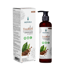 TresRich revitalising shampoo with Anagain and Caffeine to prevent hair loss Also contains cetrimonium chloride, olive oil PEG 7 esters, niacinamide and D - pantheonl