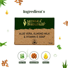 Skinska Naturals Aloe Vera Handmade Soap with Aloe Vera, Vitamin E & Almond Milk for Moisturized Skin (Pack of 3)