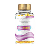 UltraOMEG 30 capsules bottle with biotin and omega 3 fatty acid, for hair growth Also contain green tea extract, zinc, wheat germ oil