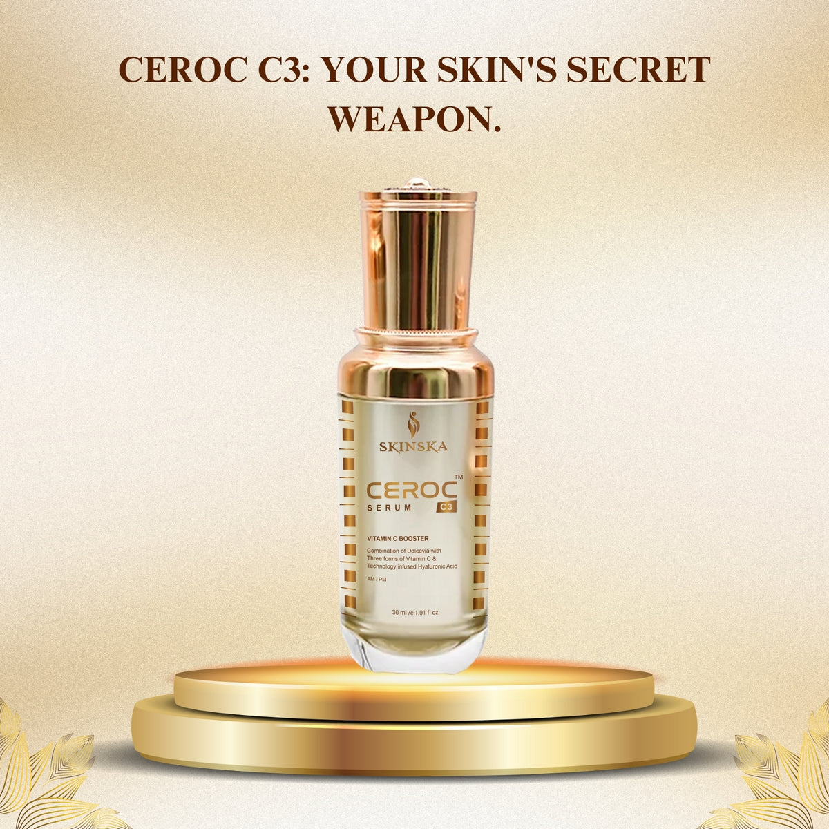 CEROC C3 vitamin C Face serum with Vitamin E, Licorice and hyaluronic acid to prevent fine lines and wrinkles