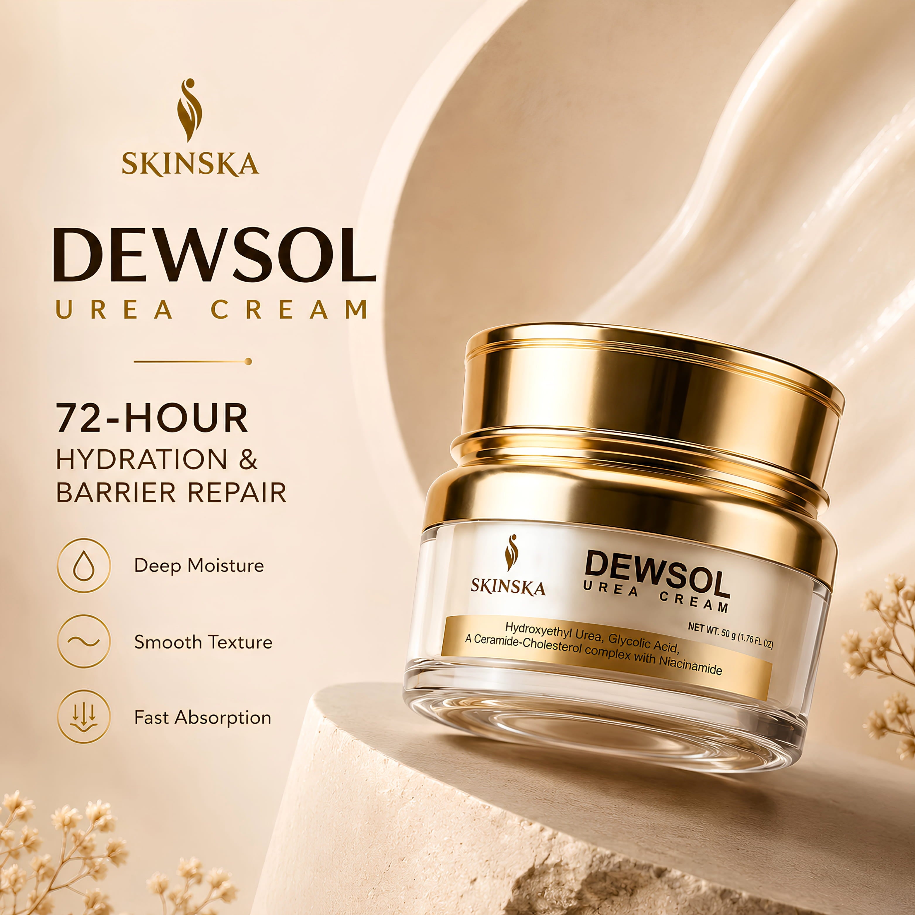 Dewsol Urea cream with glycolic acid, urea, cetylated fatty ester complex for soft and moisturised feet