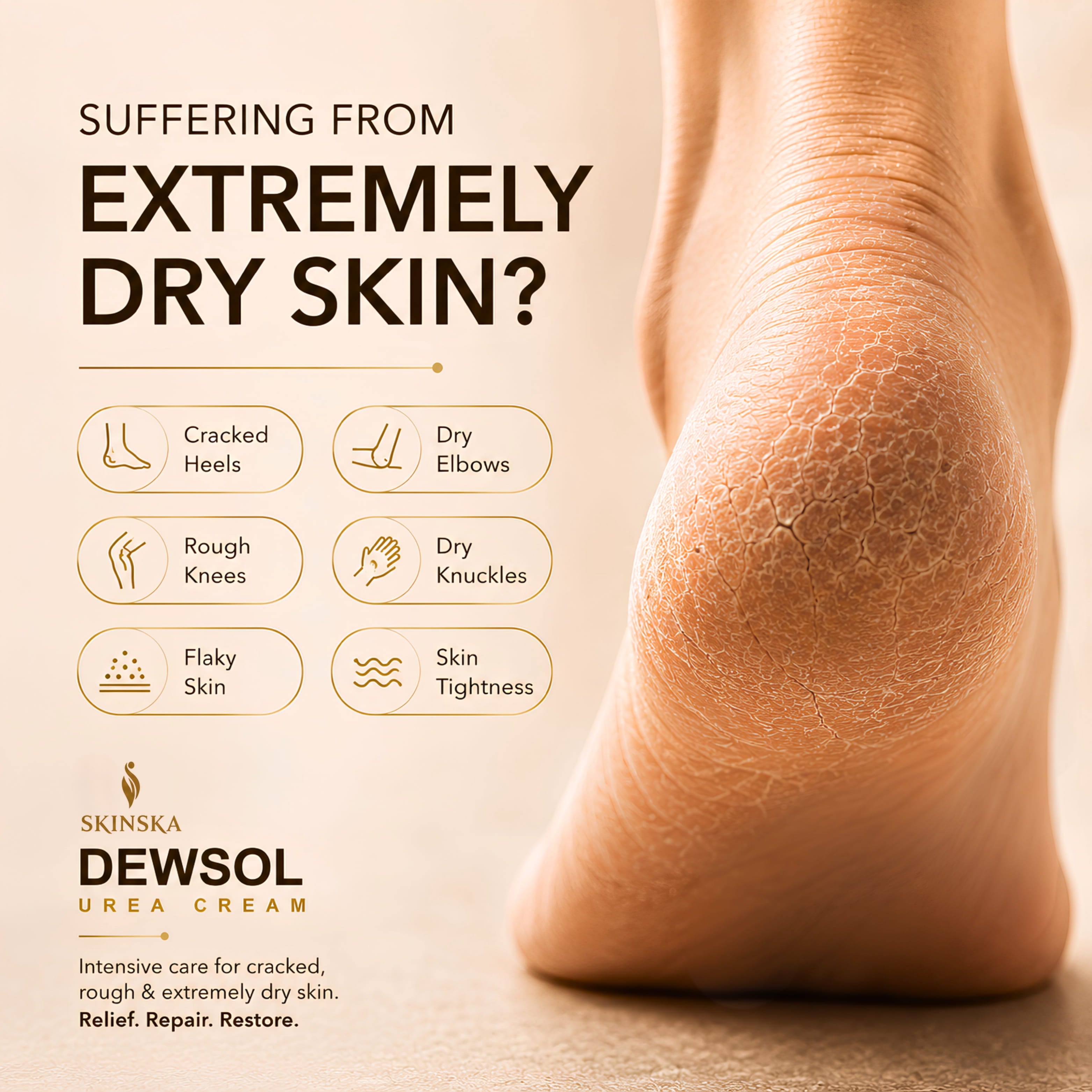 Dewsol Urea cream with glycolic acid, urea, cetylated fatty ester complex for soft and moisturised feet