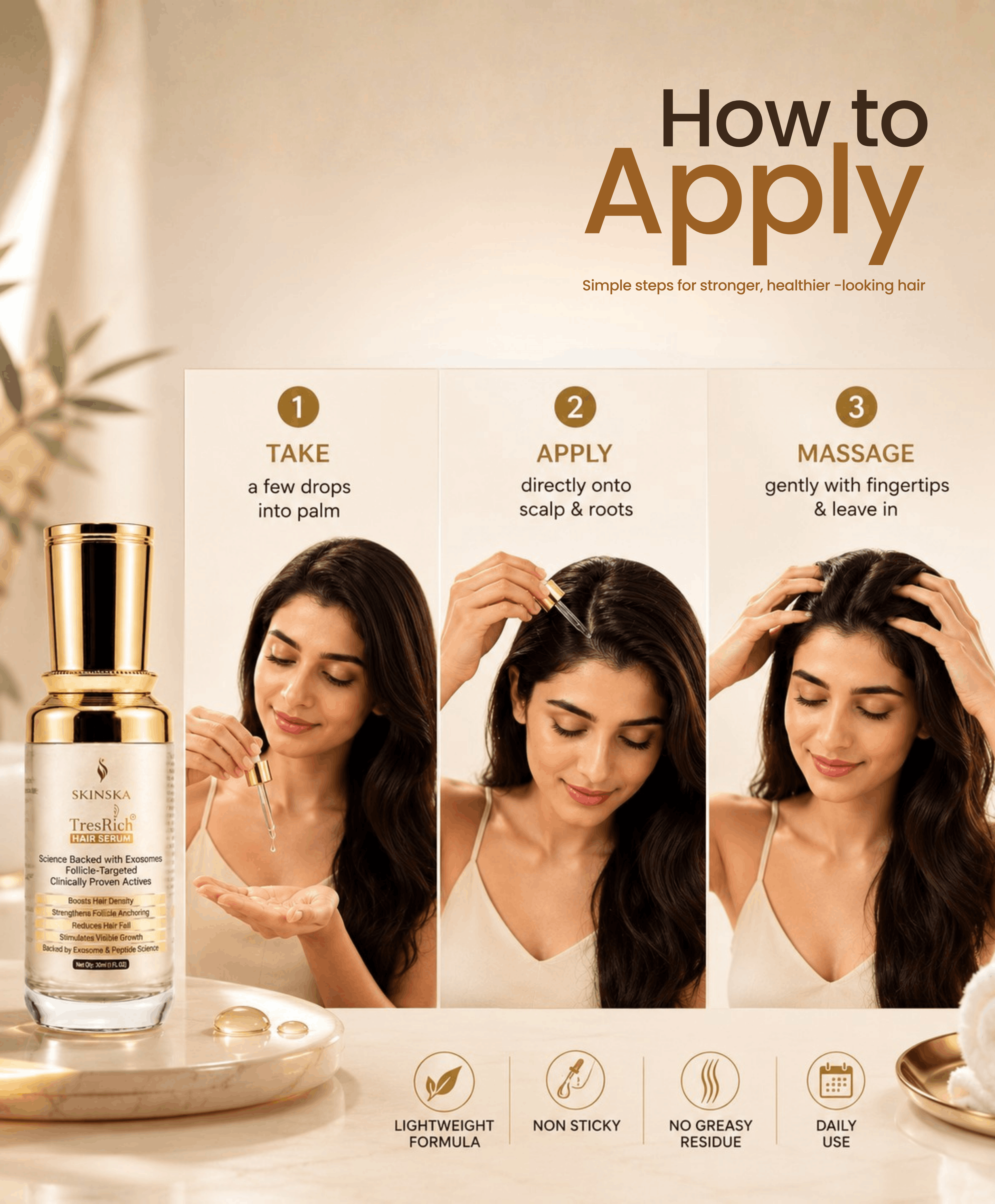 TresRich hair serum with redensyl 3% for hair growth Also contains anagain 3%, procapil 3%, baicapil 4% and symhair force 4% for hair growth