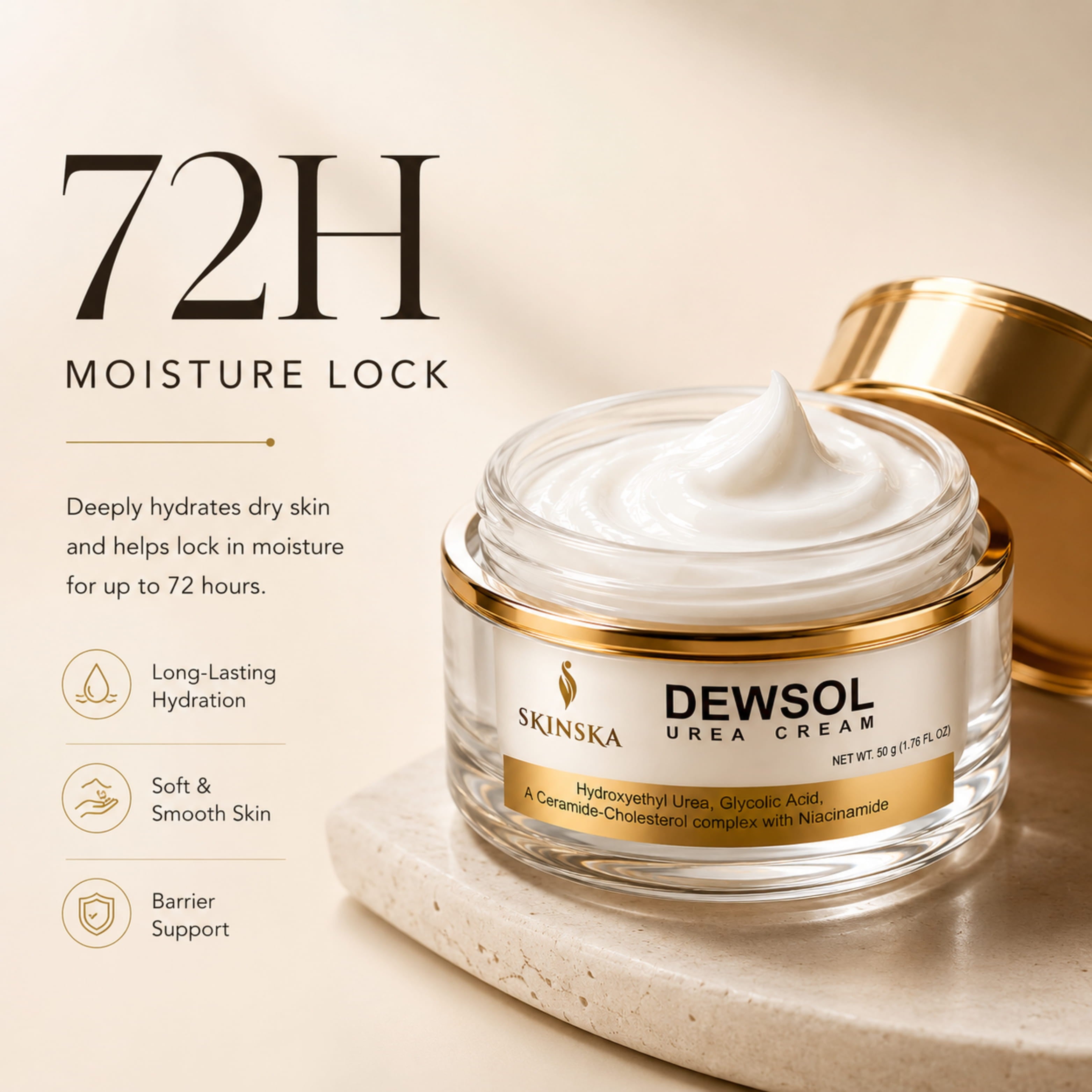 Dewsol Urea cream with glycolic acid, urea, cetylated fatty ester complex for soft and moisturised feet