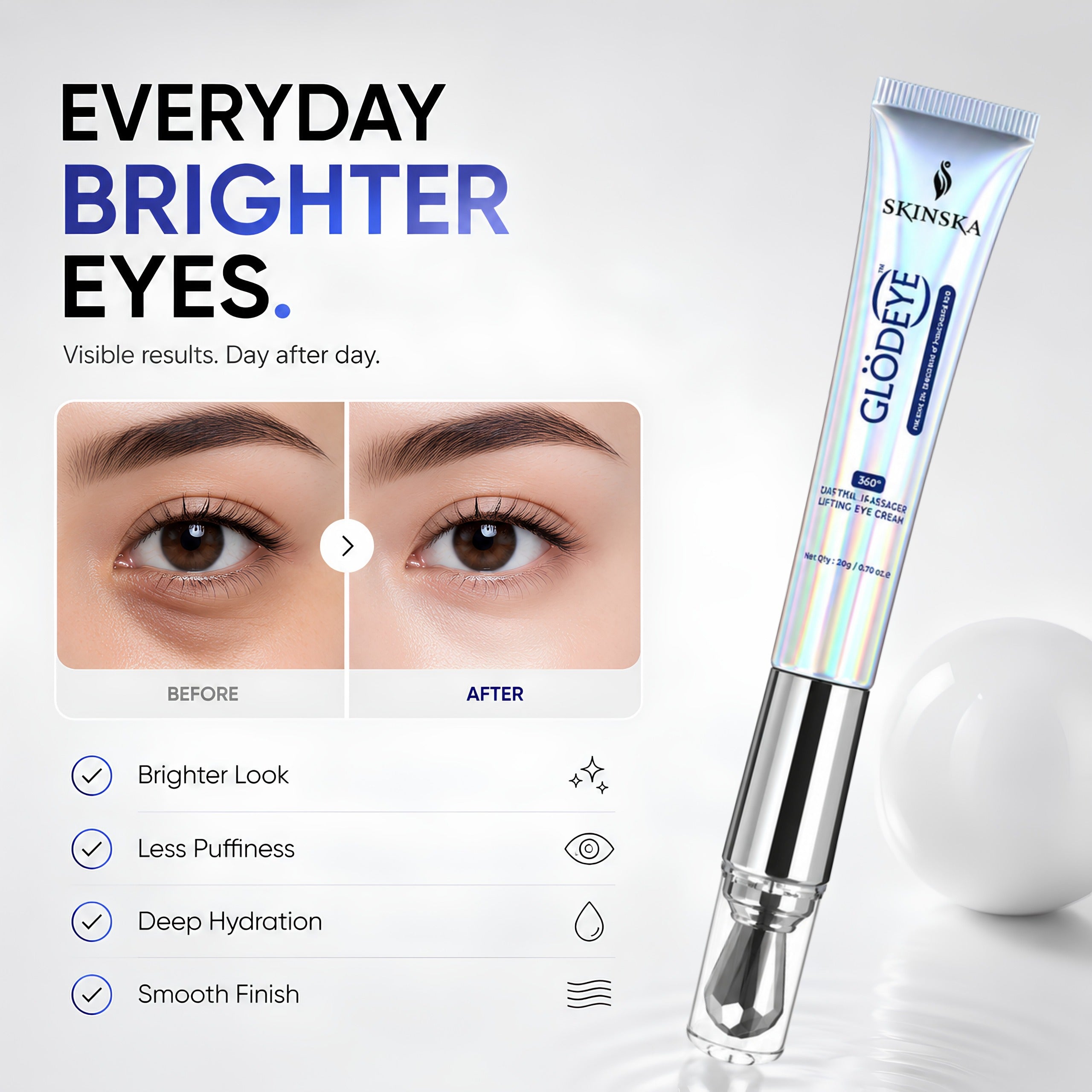 Glodeye 360° Crystal Massager Eye Cream for Dark Circles & Puffiness