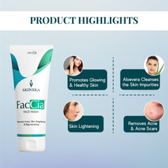 Faccia Anti Acne face wash with glycolic acid, vitamin E and aloe vera extracts to fight acne (Pack Of 2)