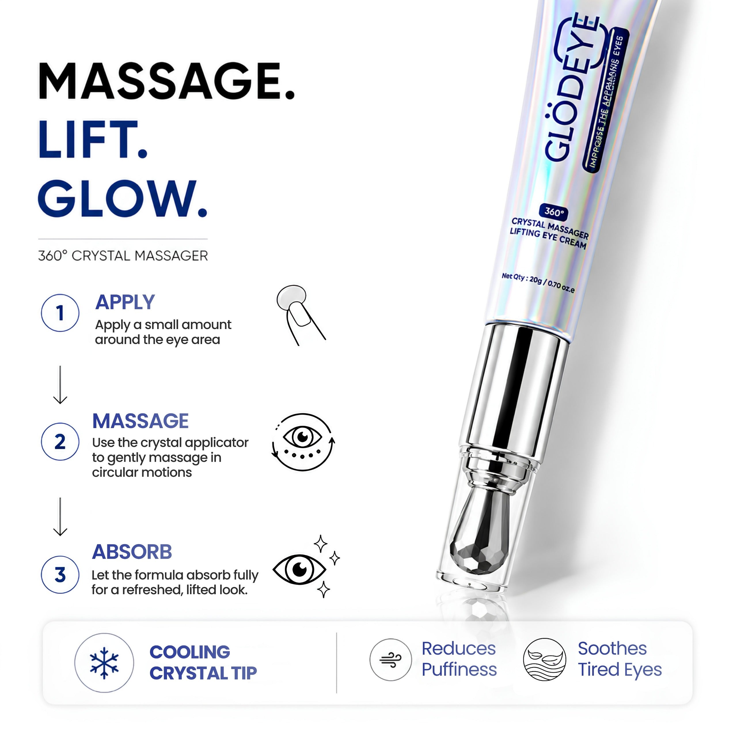 Glodeye 360° Crystal Massager Eye Cream for Dark Circles & Puffiness