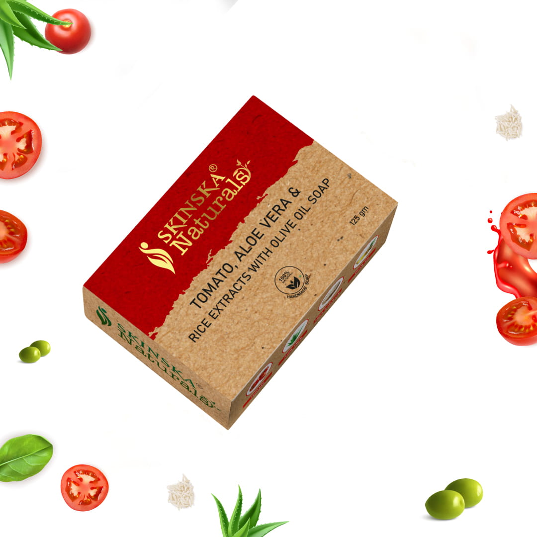 Skinska Naturals Tomato Handmade Soap with Tomato, Aloe Vera & Rice Extracts with Olive Oil for Smooth and Radiant Skin (Pack of 3)