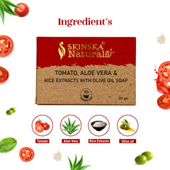 Skinska Naturals Tomato Handmade Soap with Tomato, Aloe Vera & Rice Extracts with Olive Oil for Smooth and Radiant Skin (Pack of 3)