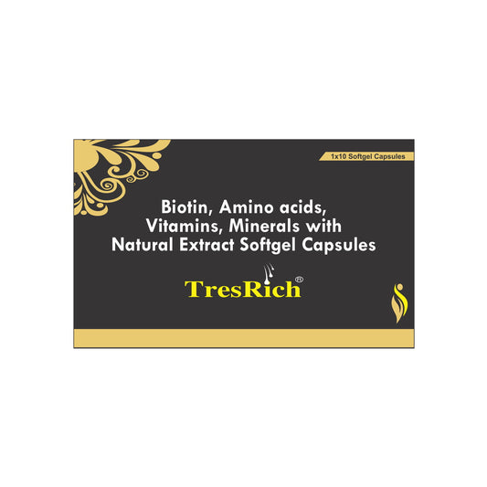 TresRich soft gel capsules, with biotin for hair growth Also contains vitamins, minerals, amino acids and natural extracts (Pack Of 2)