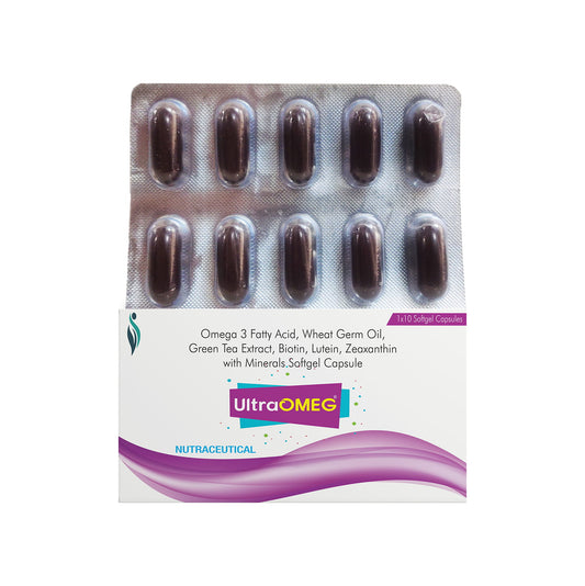 UltraOMEG soft gel capsules with Omega 3 fatty acid for hair growth Also contains bition, green tea extract, zinc and wheat germ (Pack Of 2)